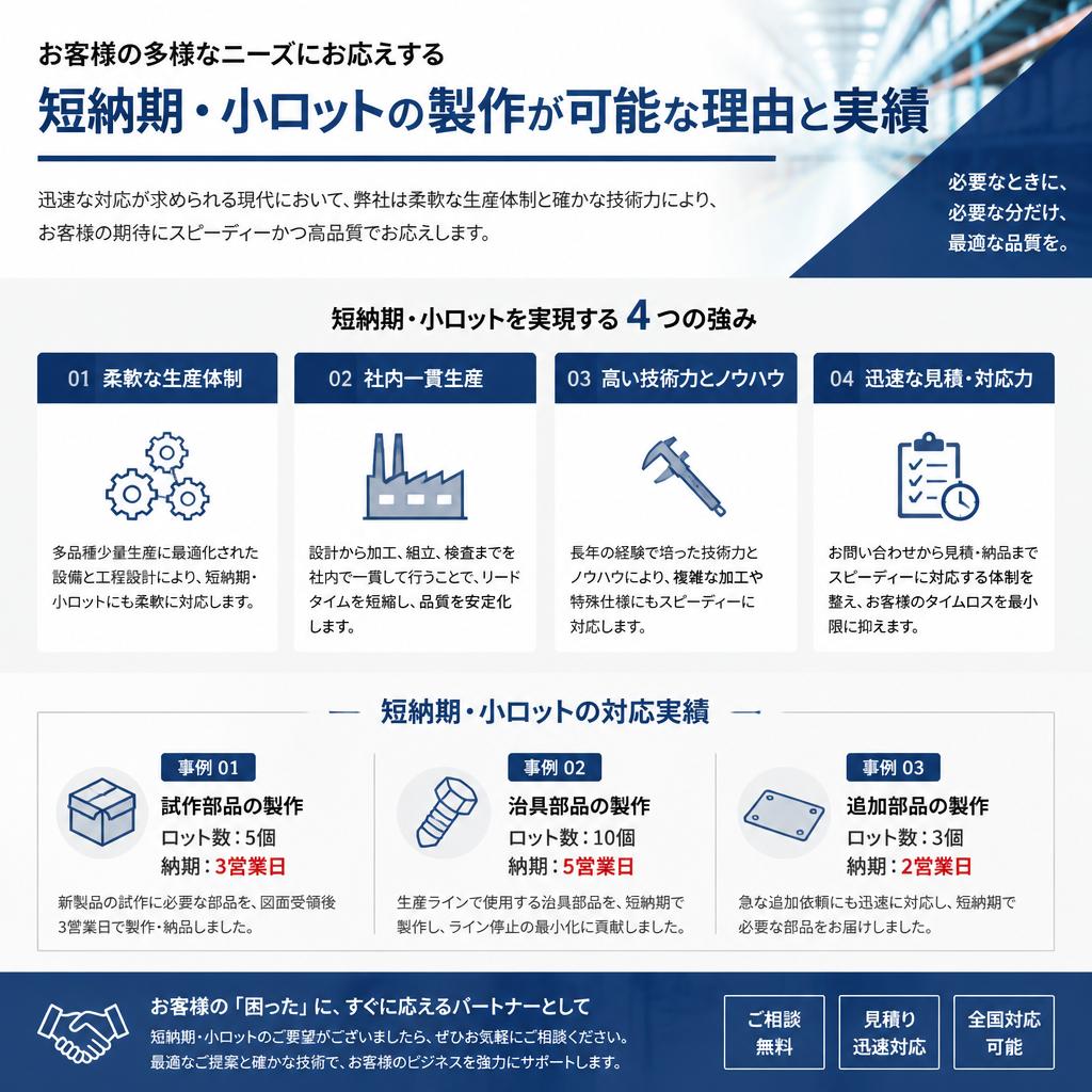 短納期・小ロットに強い