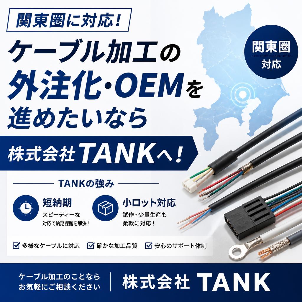 関東圏に対応！ケーブル加工の外注化・OEMを進めたいなら短納期・小ロットにも対応する株式会社TANKへ！
